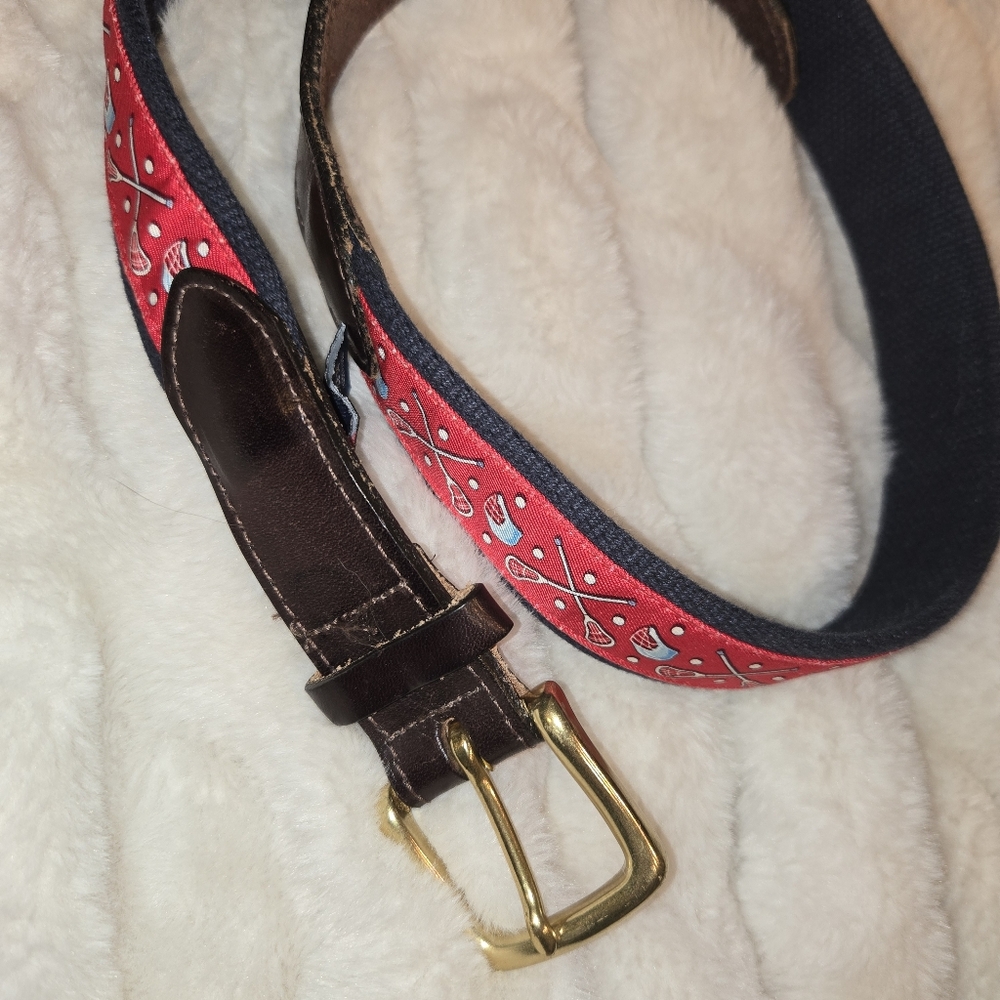 Vineyard Vines Brown Leather Lacrosse [Size 34] Belt Red Preppy Golf
